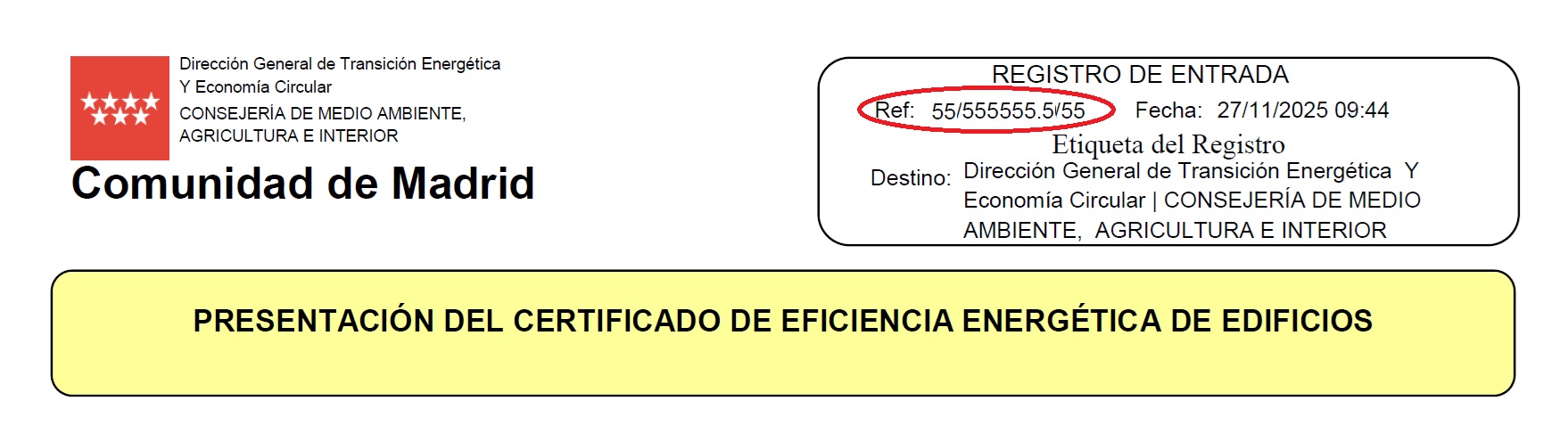 Número de registro del certificado energético